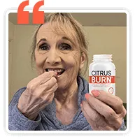 Testimonial photo: Elizabeth V., 62 | Boise, ID | Verified Buyer | Verified Buyer| Verified Buyer, smiling while promot  Bottle CitrusBurn .- review 3